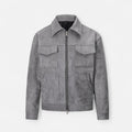 Men's Suede Utility Jacket – Oversized Full-Zip with Lapel Collar and Warm Lining