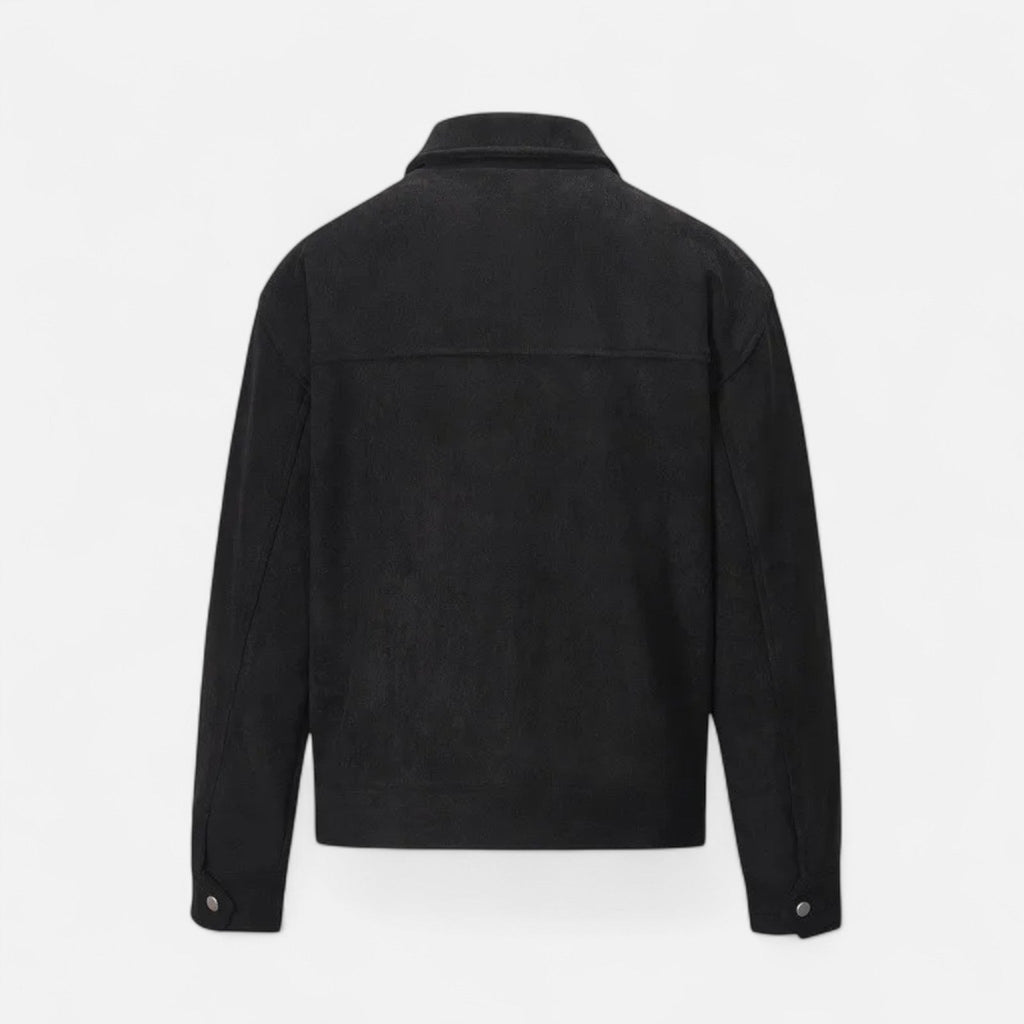 Men's Suede Utility Jacket – Oversized Full-Zip with Lapel Collar and Warm Lining