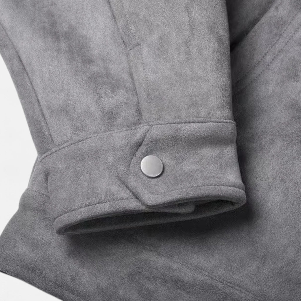 Men's Suede Utility Jacket – Oversized Full-Zip with Lapel Collar and Warm Lining