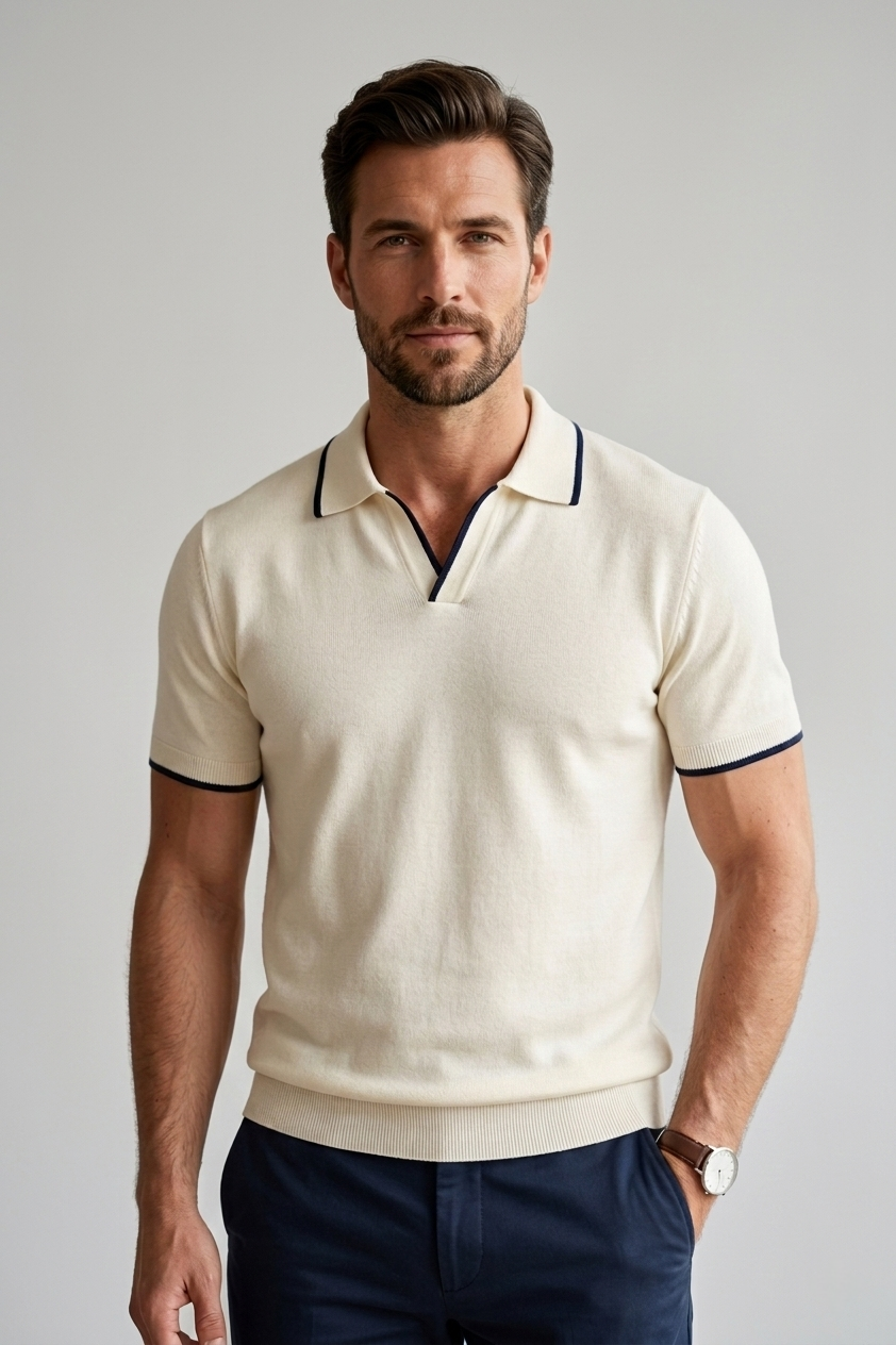 Men's Slim Fit Polo Shirt – Cotton Stretch with Contrast Collar Detail