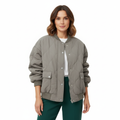 Women's Quilted Bomber Jacket – Lined Full Zip with Ribbed Trim