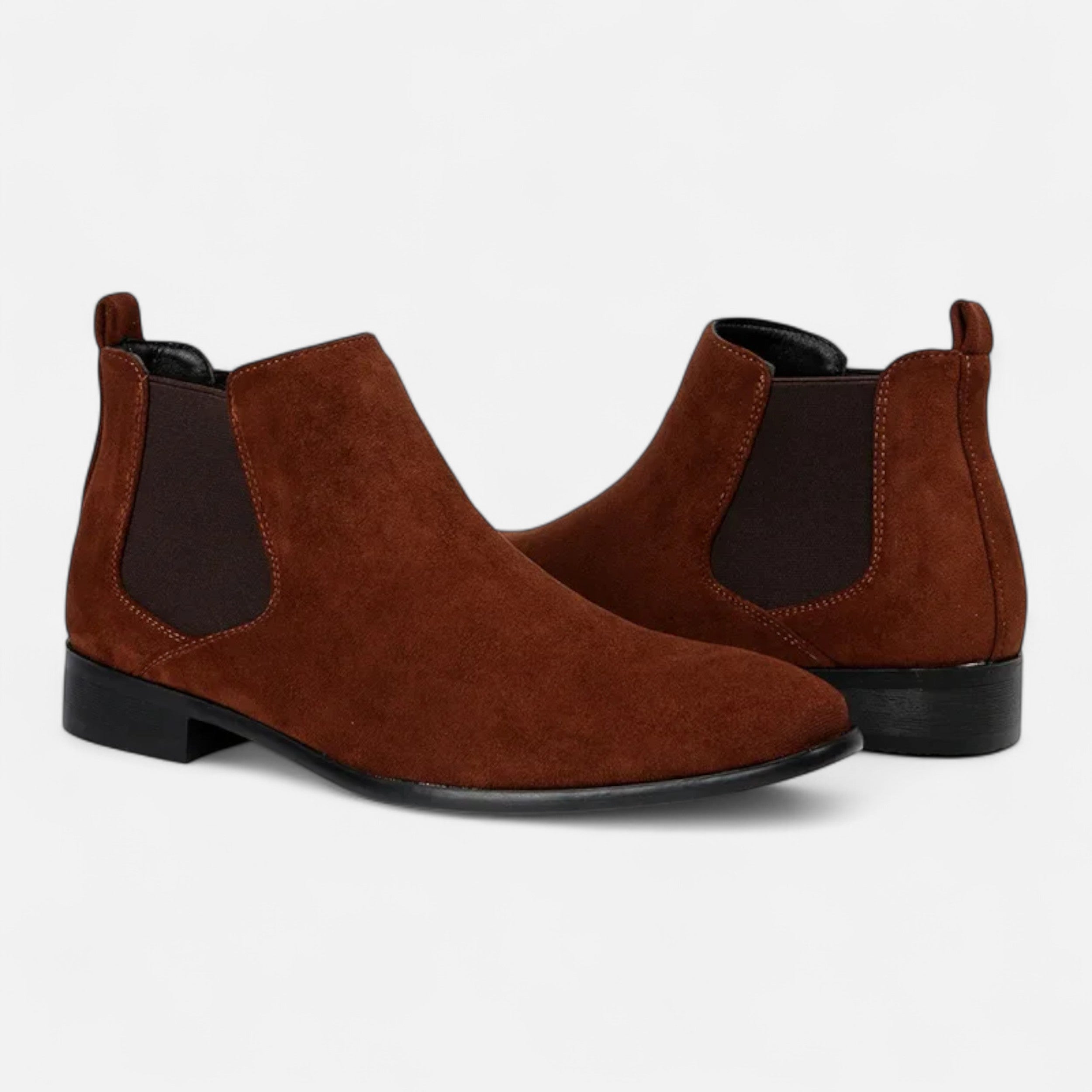 Men's Suede Ankle Boots – Square Toe Slip-On with Elasticated Side Panels