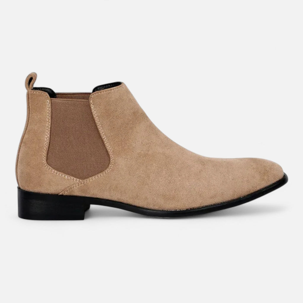 Men's Suede Ankle Boots – Square Toe Slip-On with Elasticated Side Panels