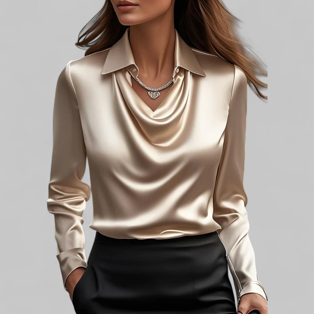 Women's Satin Blouse – Long Sleeve Cowl Neck
