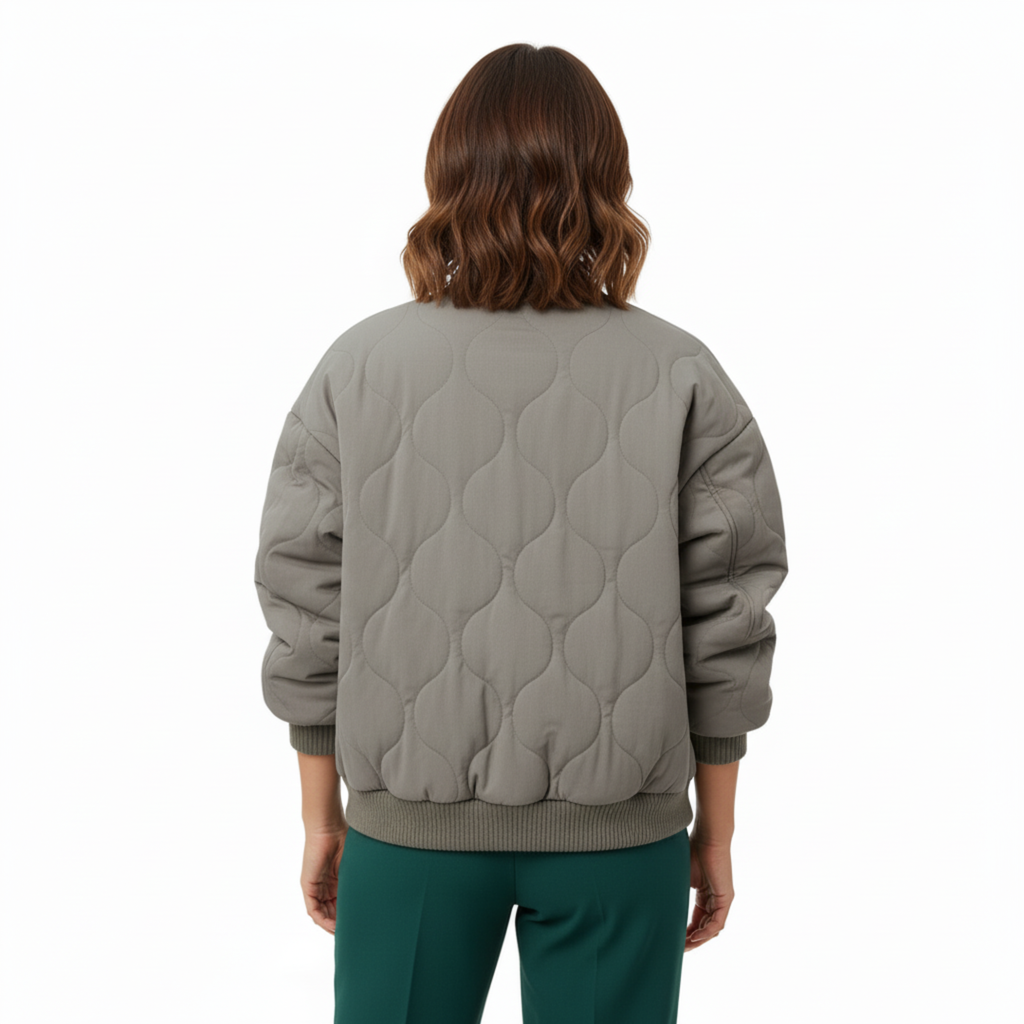 Women's Quilted Bomber Jacket – Lined Full Zip with Ribbed Trim