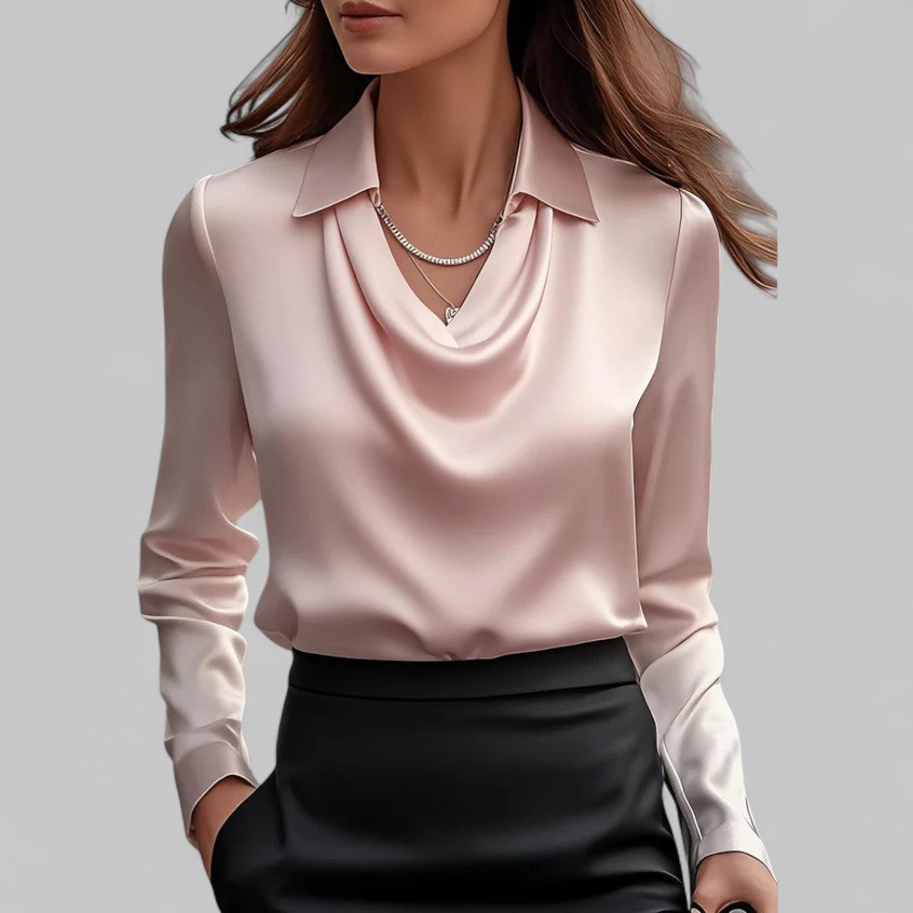 Women's Satin Blouse – Long Sleeve Cowl Neck