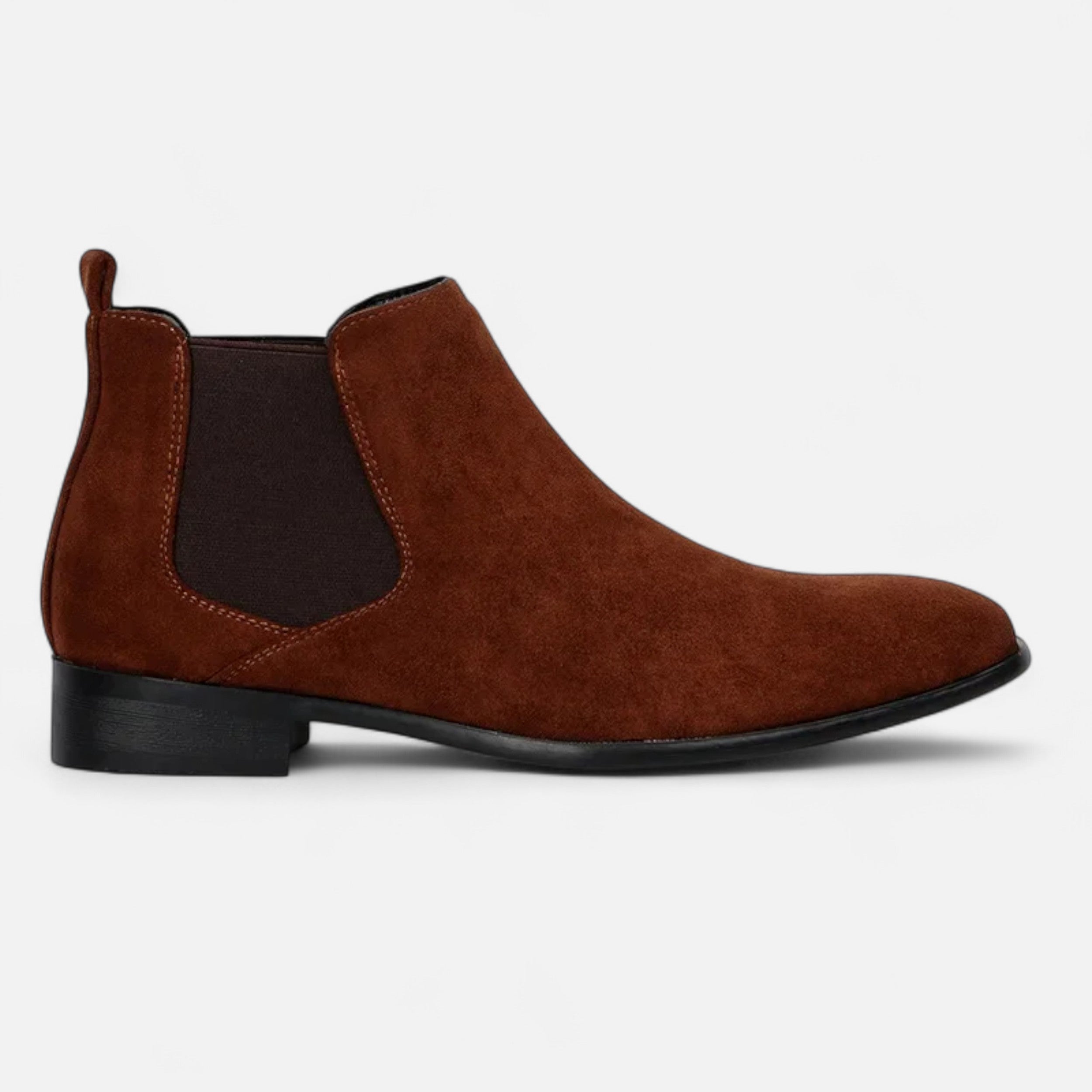 Men's Suede Ankle Boots – Square Toe Slip-On with Elasticated Side Panels