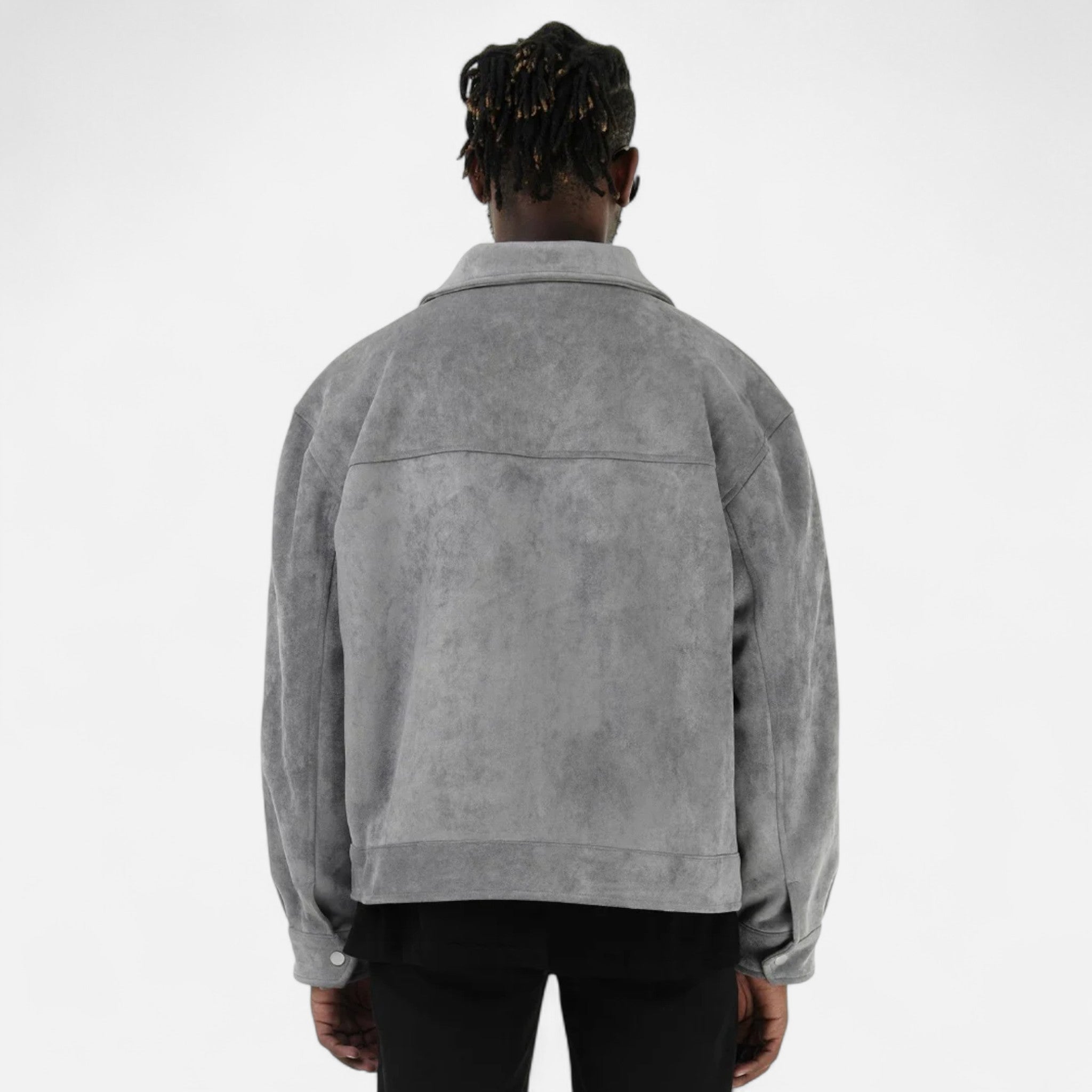 Men's Suede Utility Jacket – Oversized Full-Zip with Lapel Collar and Warm Lining