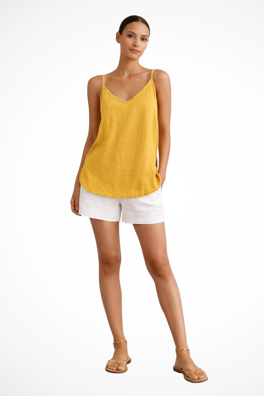 Women's Linen Spaghetti Strap Top – V-Neck Relaxed Fit