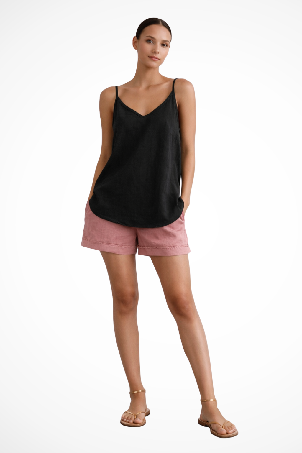 Women's Linen Spaghetti Strap Top – V-Neck Relaxed Fit