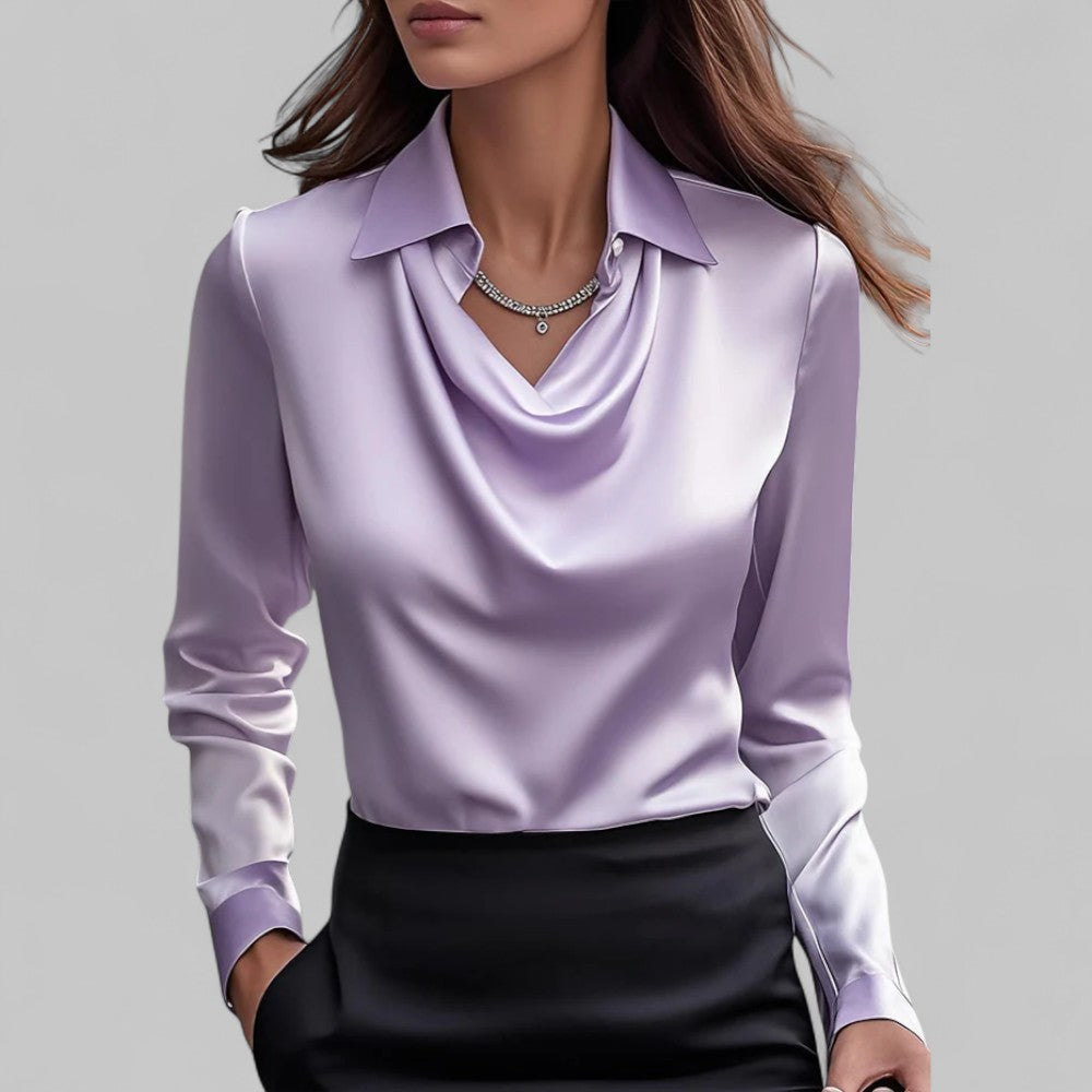 Women's Satin Blouse – Long Sleeve Cowl Neck