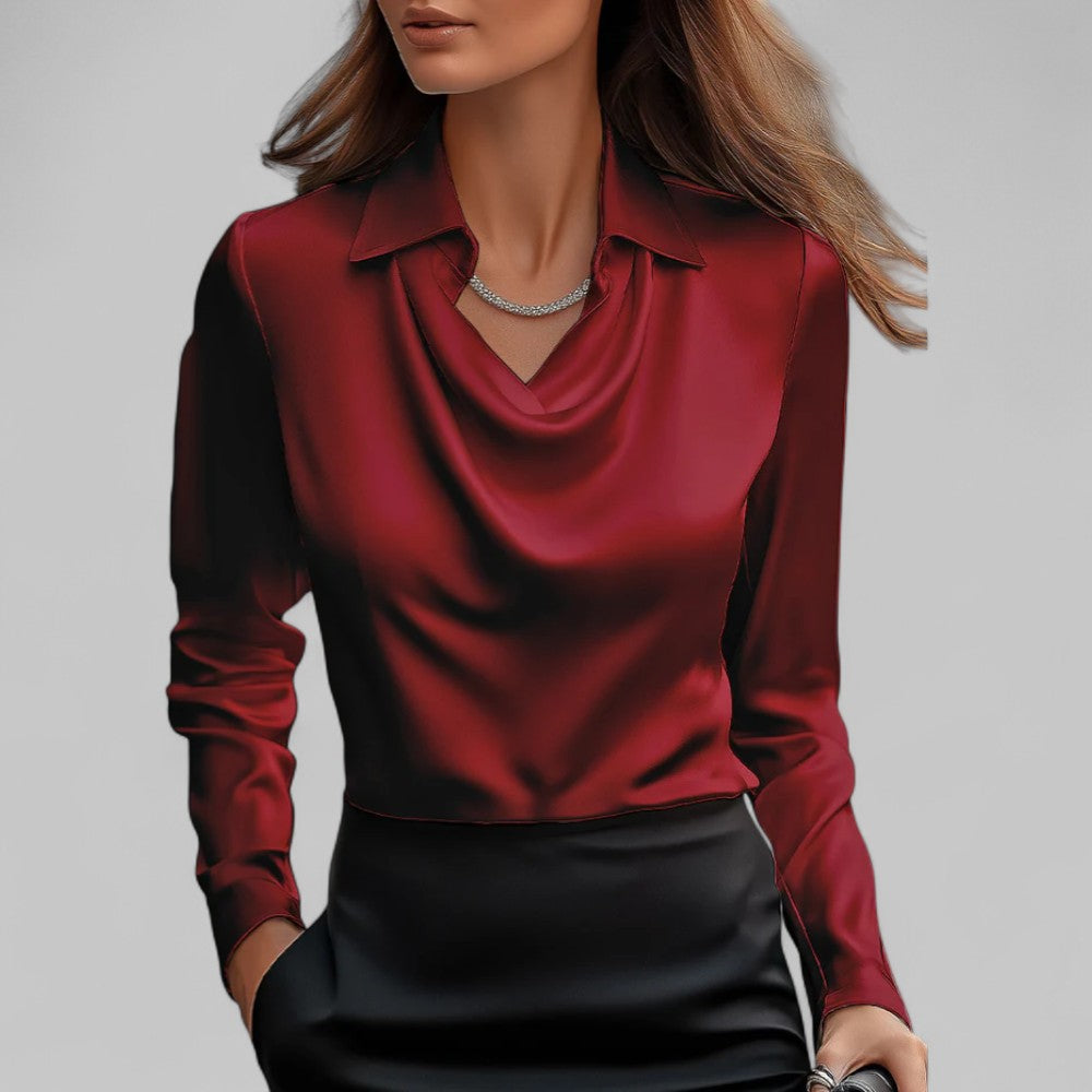 Women's Satin Blouse – Long Sleeve Cowl Neck