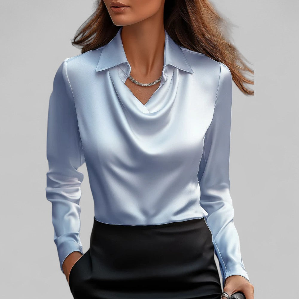 Women's Satin Blouse – Long Sleeve Cowl Neck