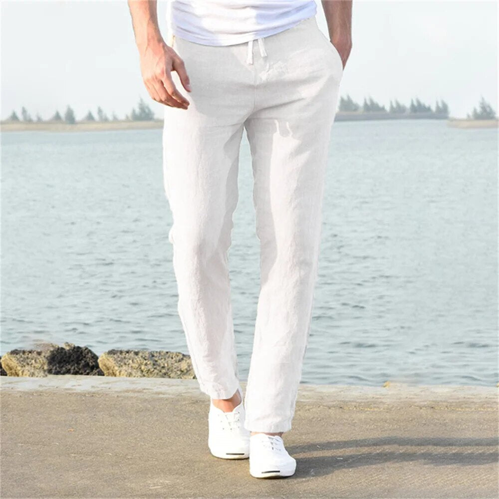 Men's Linen Trousers – Relaxed Fit with Elasticated Drawstring Waist