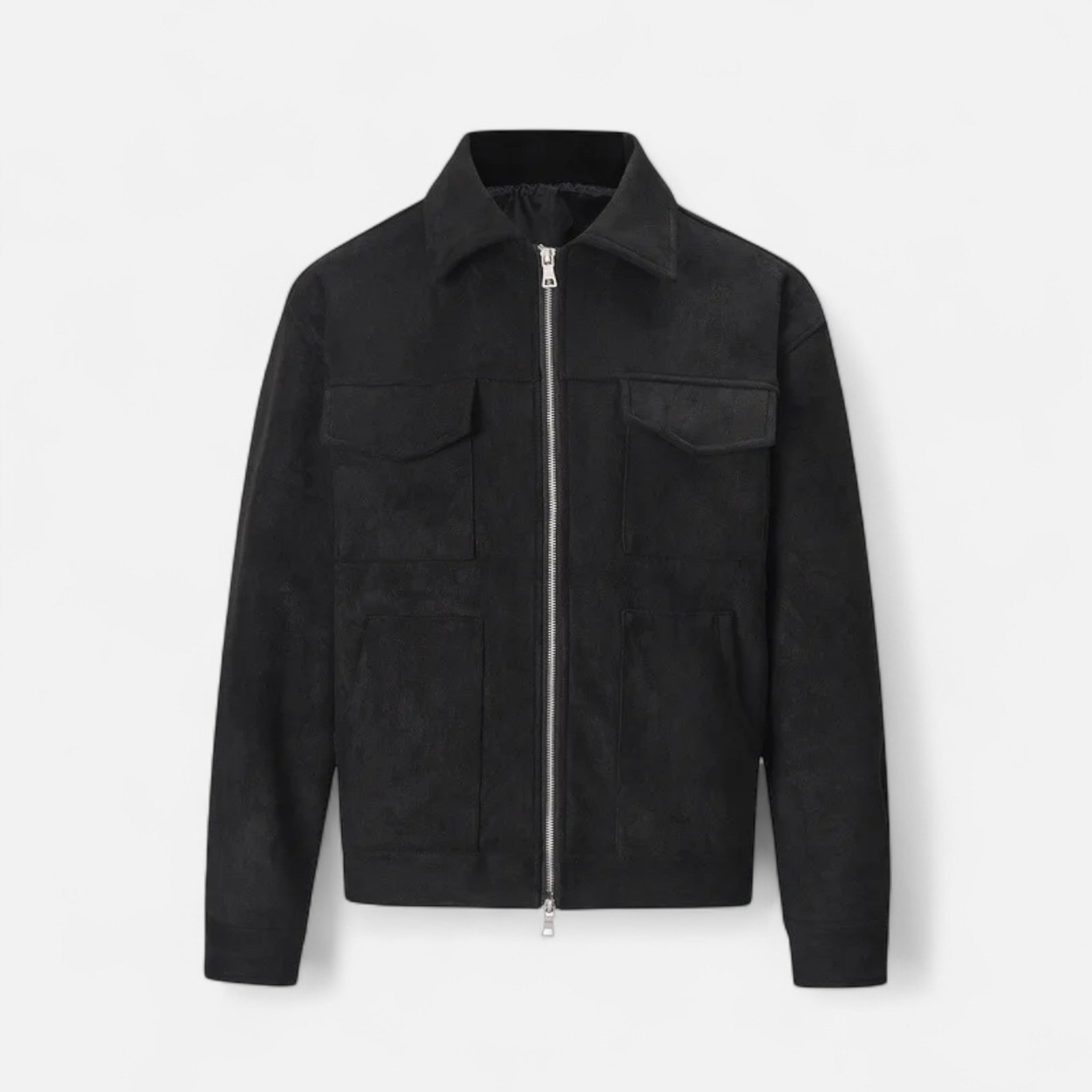 Men's Suede Utility Jacket – Oversized Full-Zip with Lapel Collar and Warm Lining