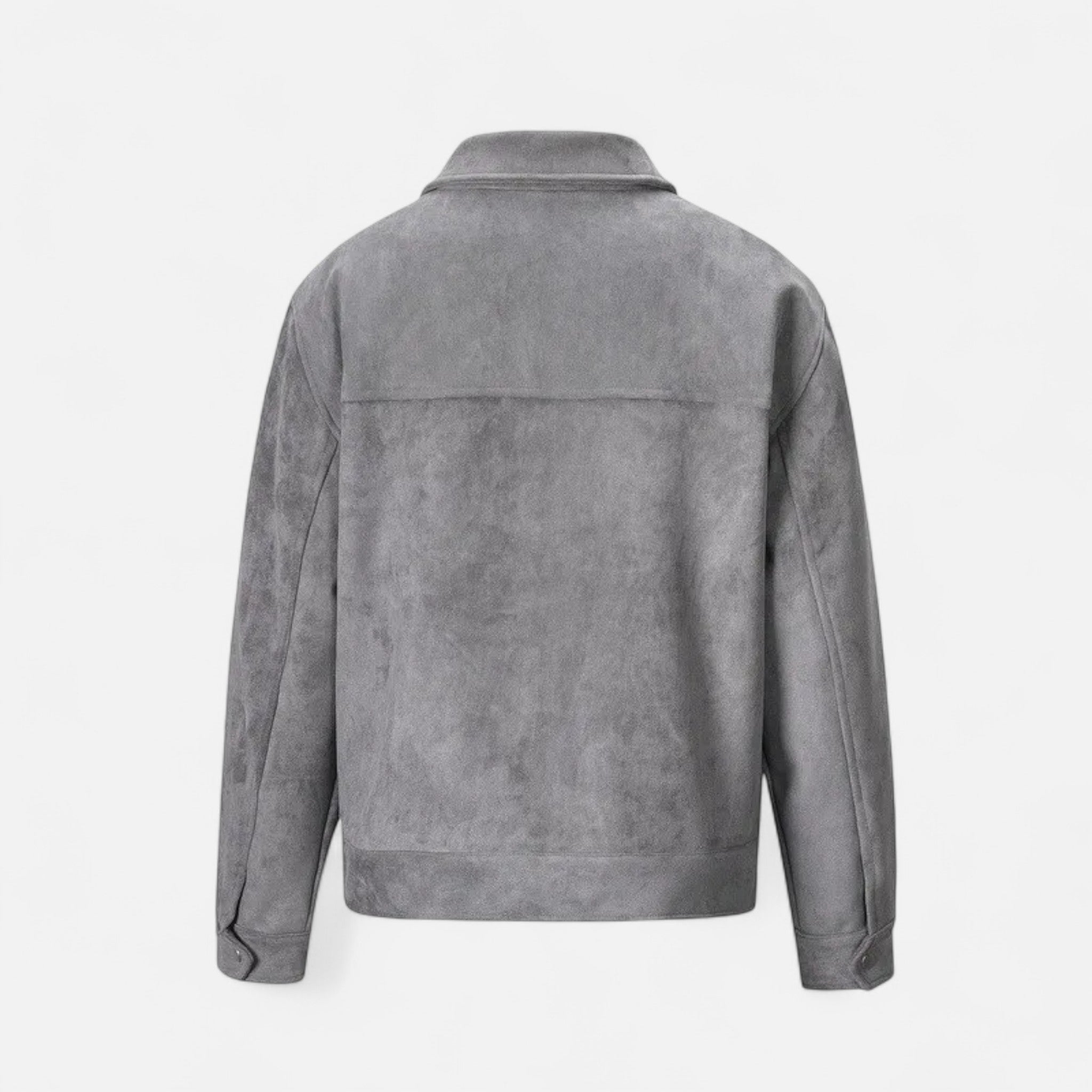 Men's Suede Utility Jacket – Oversized Full-Zip with Lapel Collar and Warm Lining