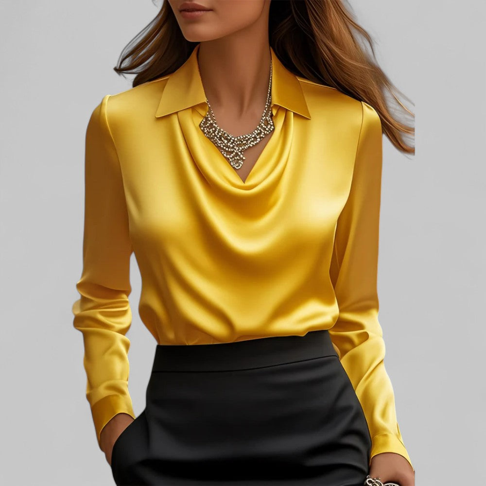 Women's Satin Blouse – Long Sleeve Cowl Neck