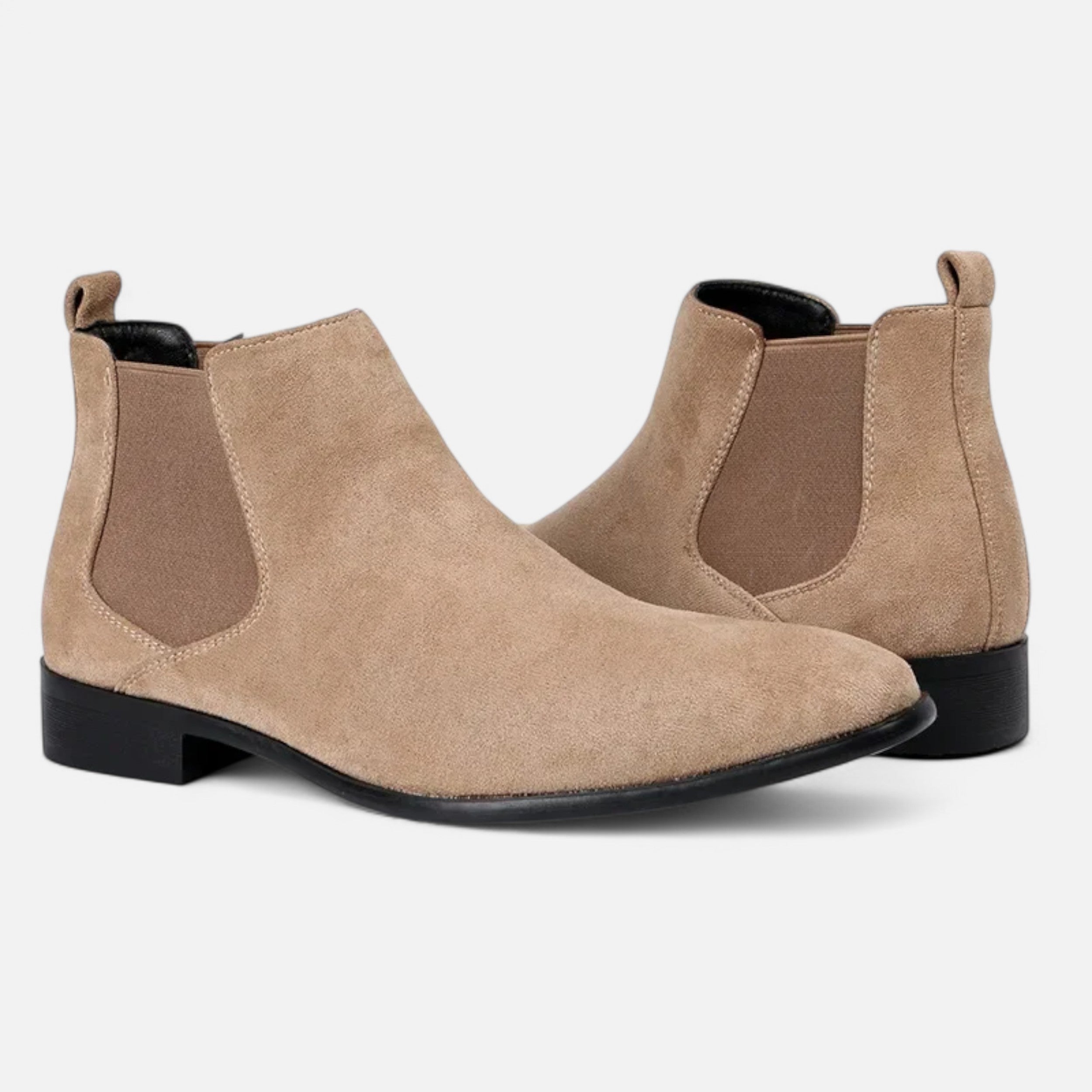 Men's Suede Ankle Boots – Square Toe Slip-On with Elasticated Side Panels