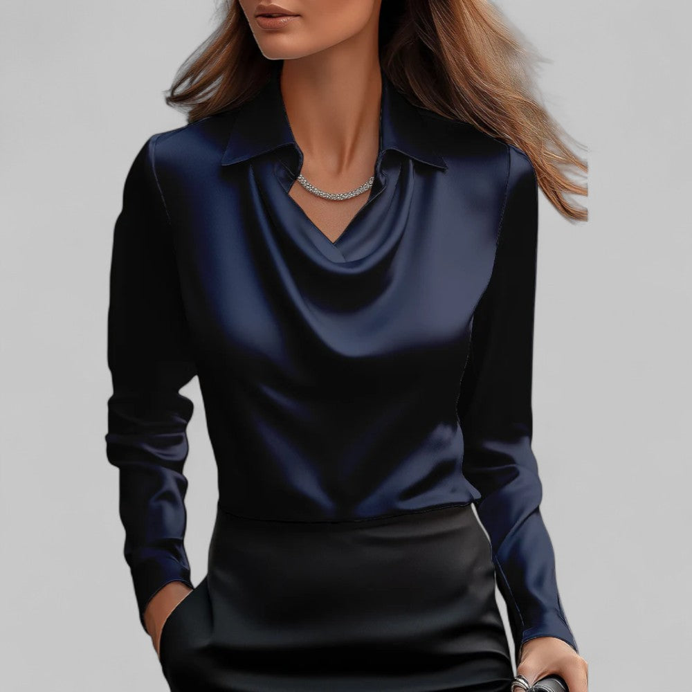 Women's Satin Blouse – Long Sleeve Cowl Neck