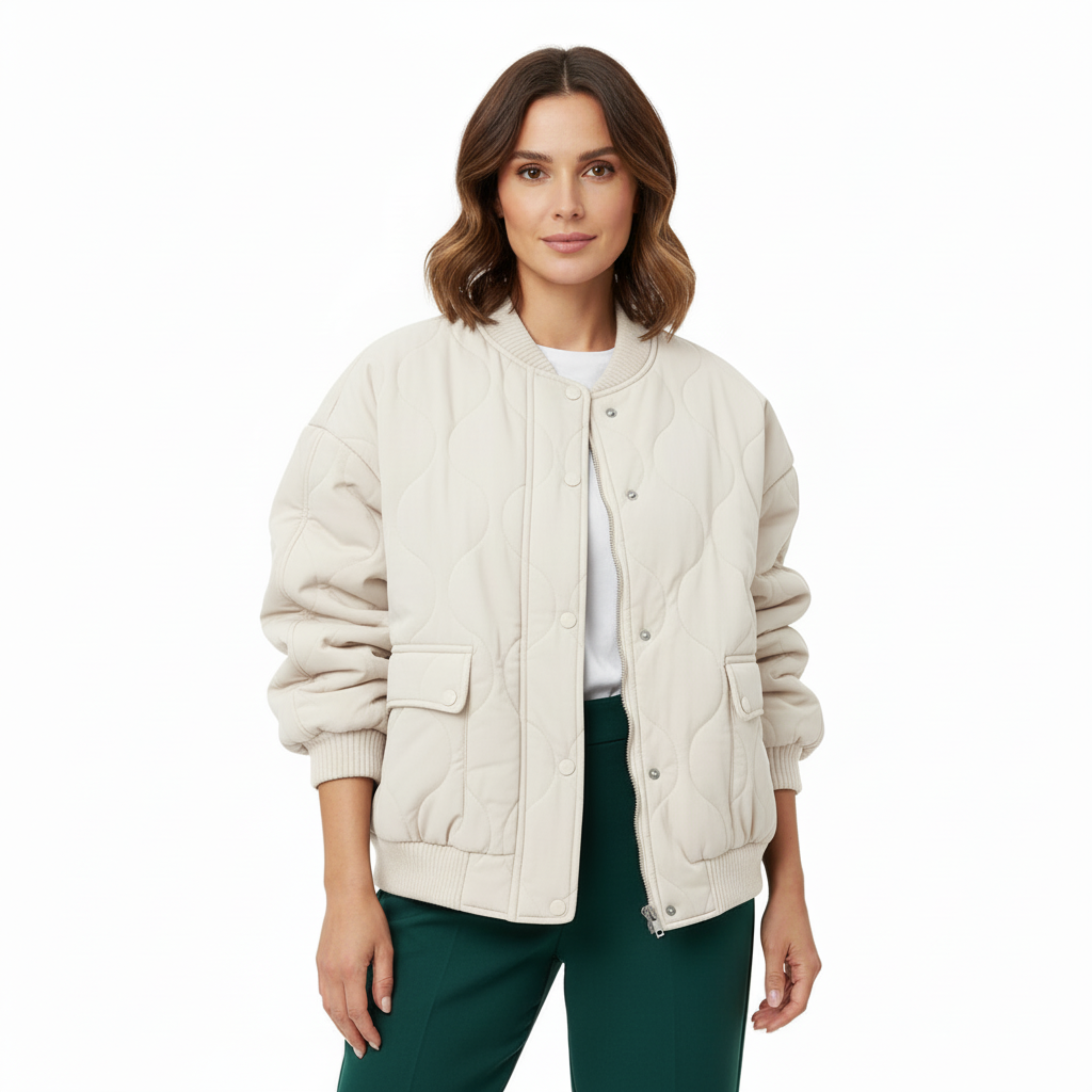 Women's Quilted Bomber Jacket – Lined Full Zip with Ribbed Trim