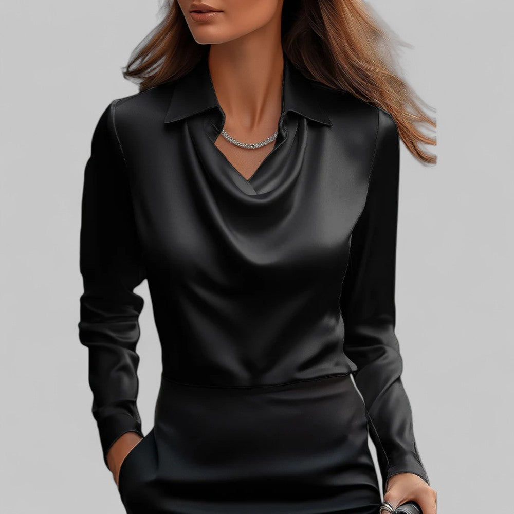Women's Satin Blouse – Long Sleeve Cowl Neck