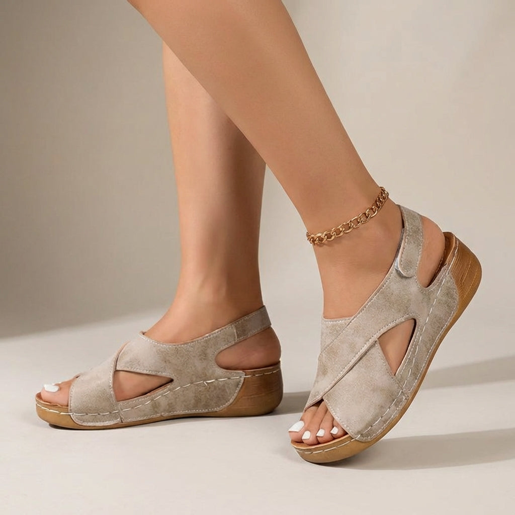 Women's Orthopedic Suede Wedge Sandals – Cross Strap Slingback with Arch Support