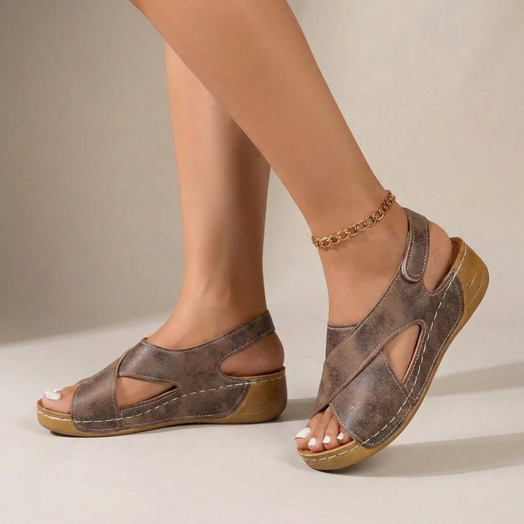 Women's Orthopedic Suede Wedge Sandals – Cross Strap Slingback with Arch Support