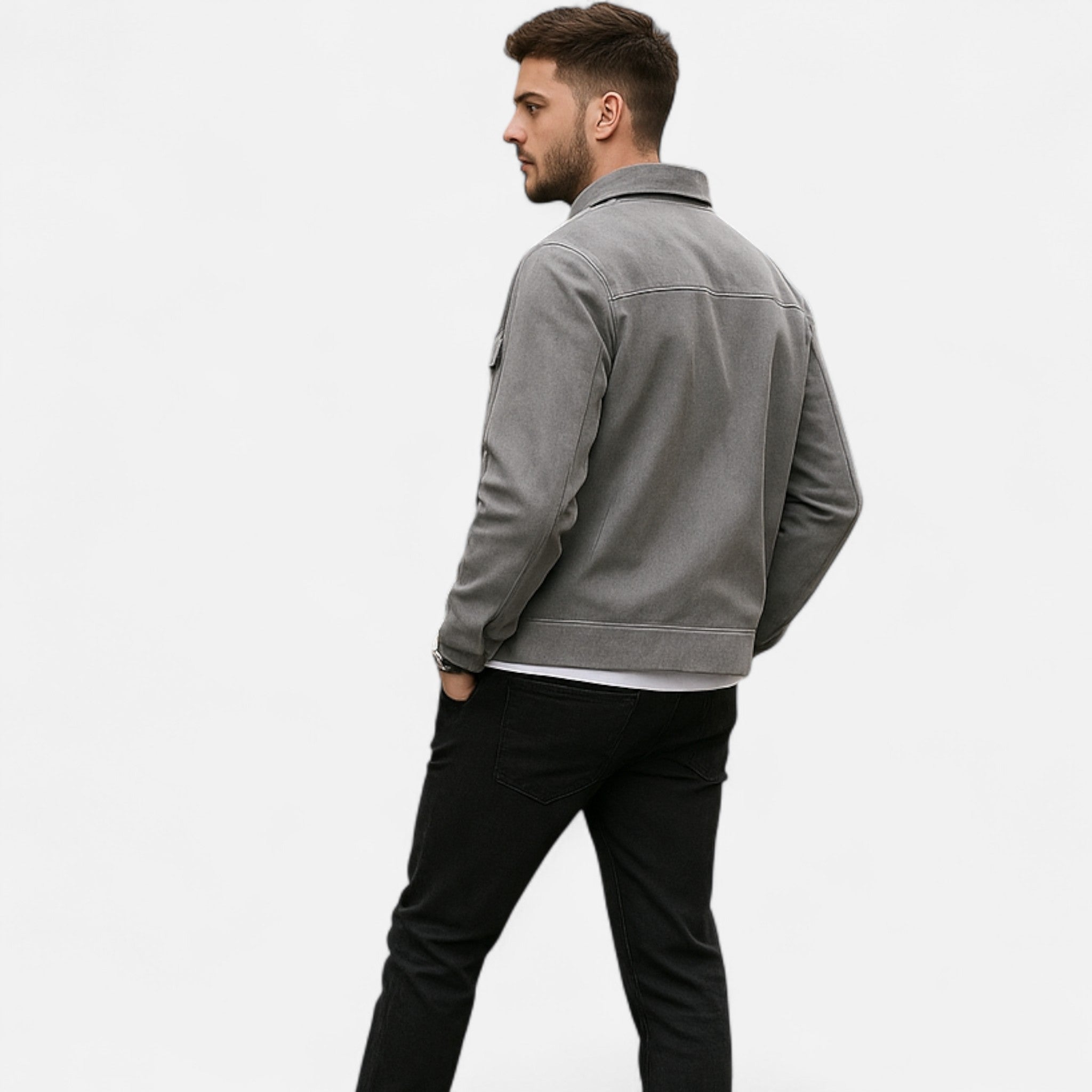 Men's Suede Utility Jacket – Oversized Full-Zip with Lapel Collar and Warm Lining