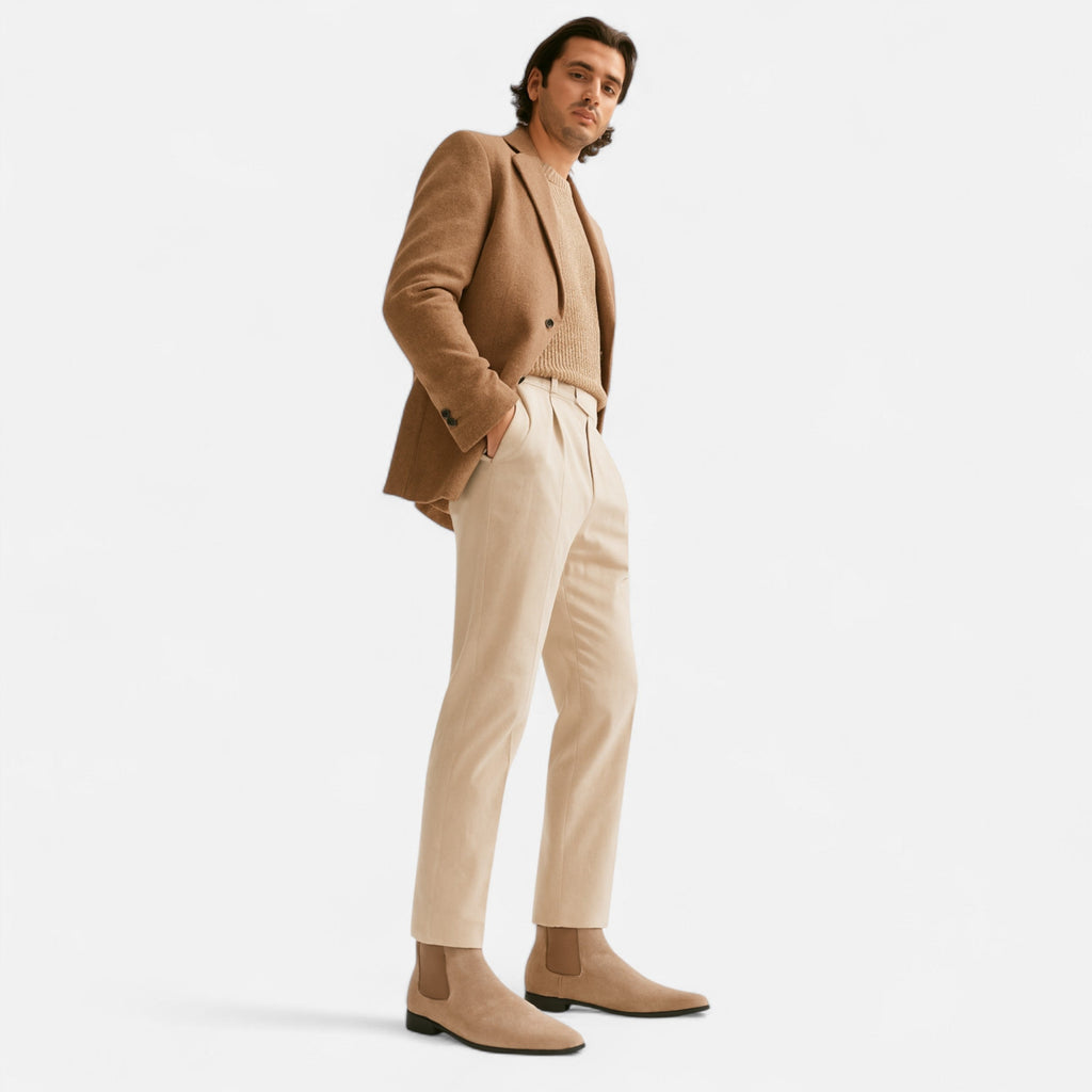Men's Suede Ankle Boots – Square Toe Slip-On with Elasticated Side Panels
