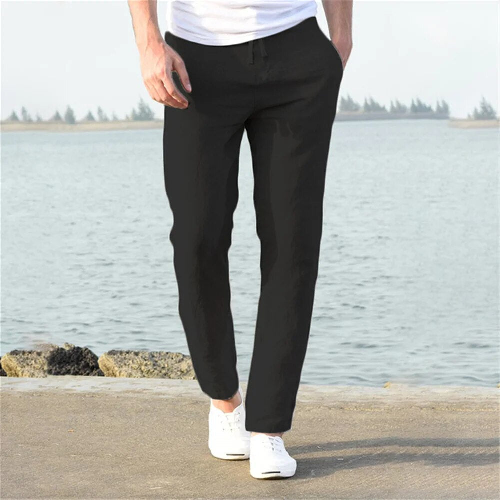 Men's Linen Trousers – Relaxed Fit with Elasticated Drawstring Waist