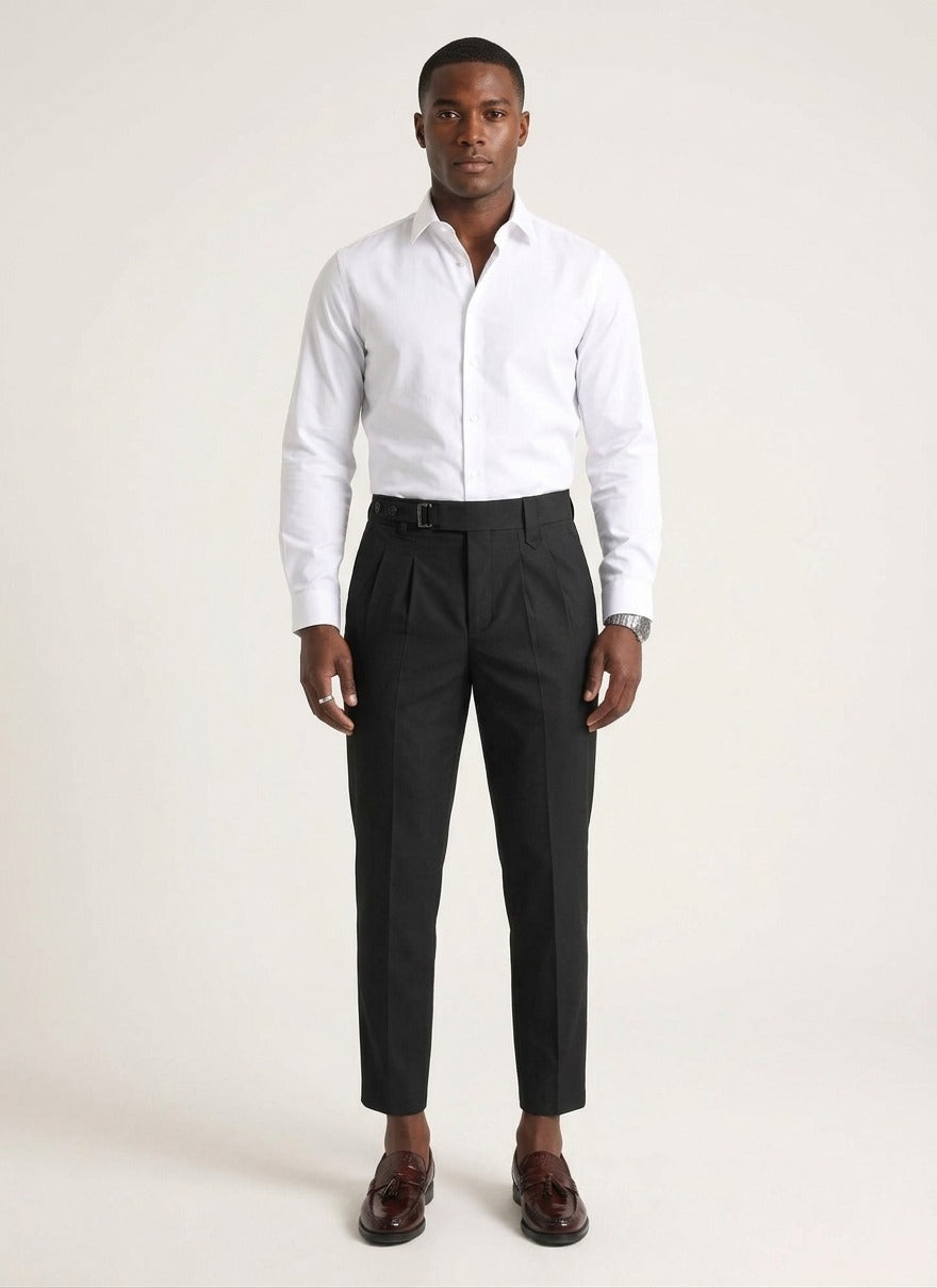 Men's Tailored Slim Fit Trousers – Cotton Blend with Slanted Pockets