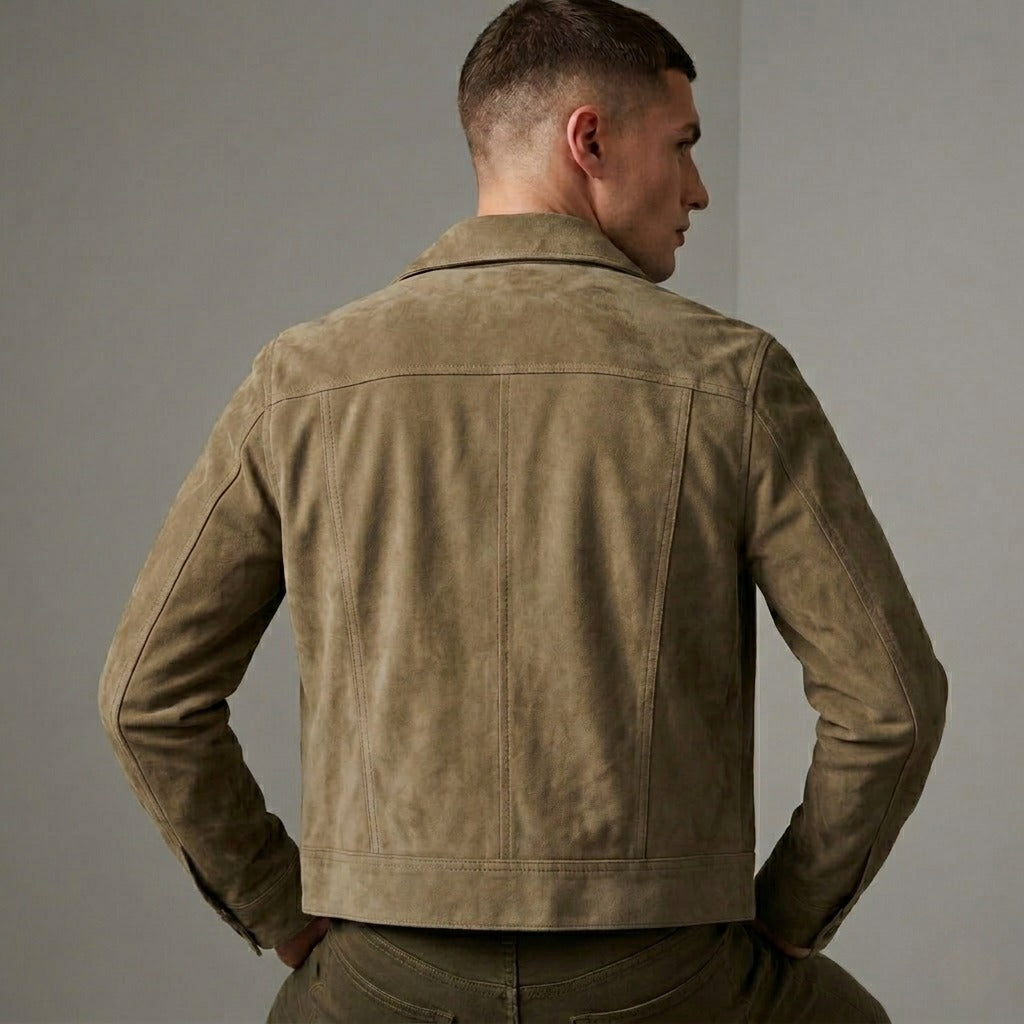 Men's Suede Jacket – Lightweight Outerwear with Shirt Collar and Button Closure