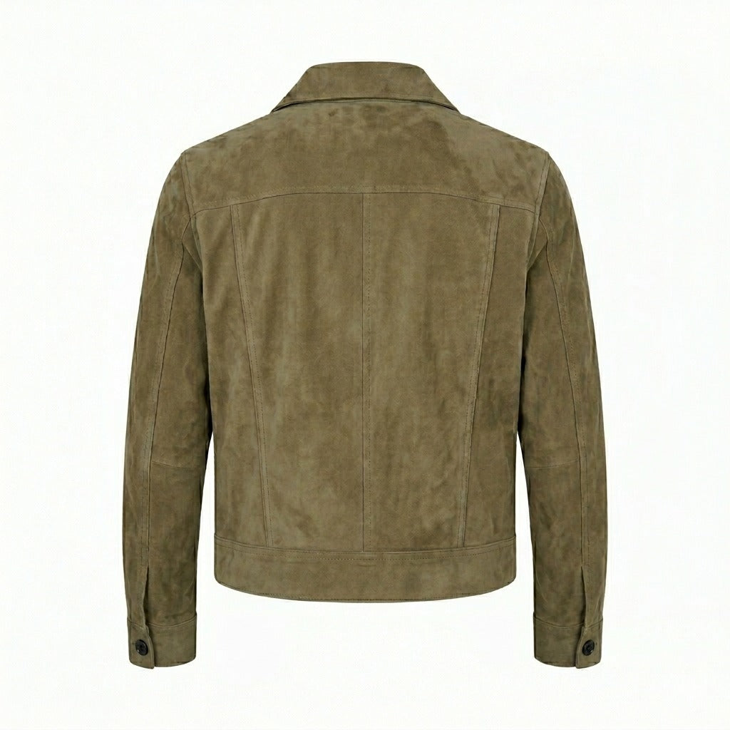 Men's Suede Jacket – Lightweight Outerwear with Shirt Collar and Button Closure