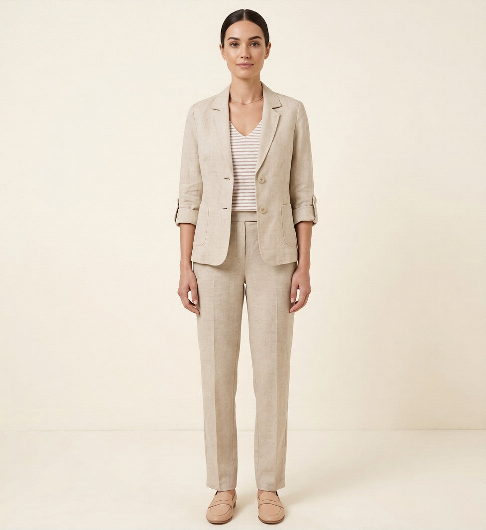 Women's Linen Blazer – Lightweight Single-Breasted Workwear Jacket with Patch Pockets