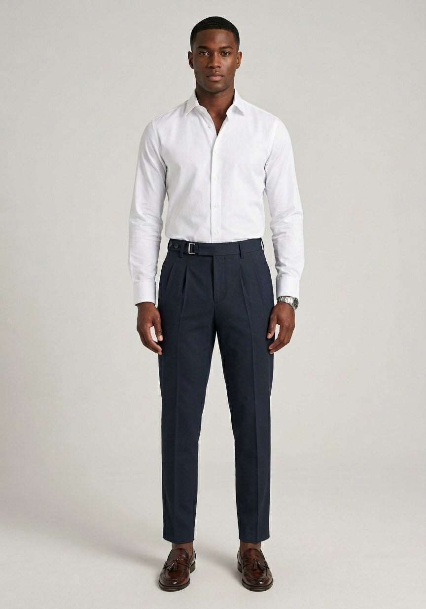 Men's Tailored Slim Fit Trousers – Cotton Blend with Slanted Pockets