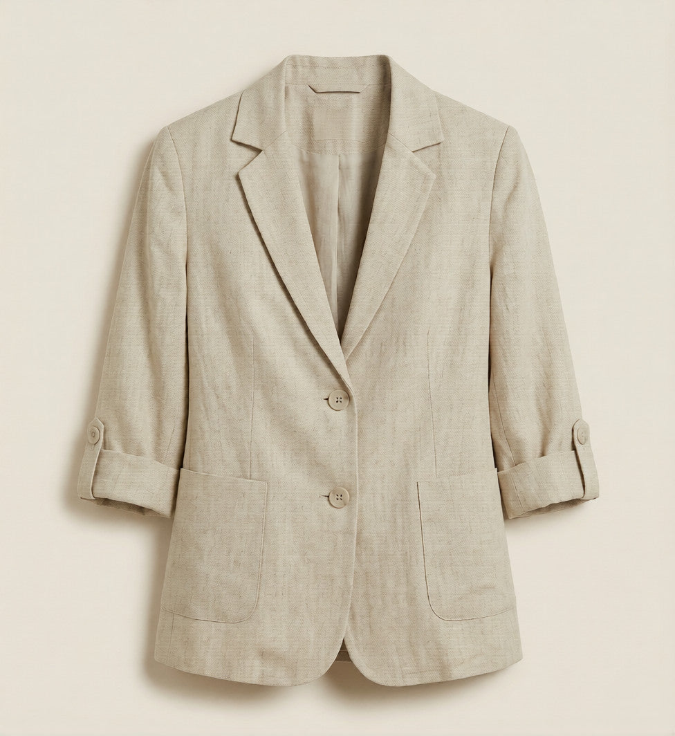 Women's Linen Blazer – Lightweight Single-Breasted Workwear Jacket with Patch Pockets