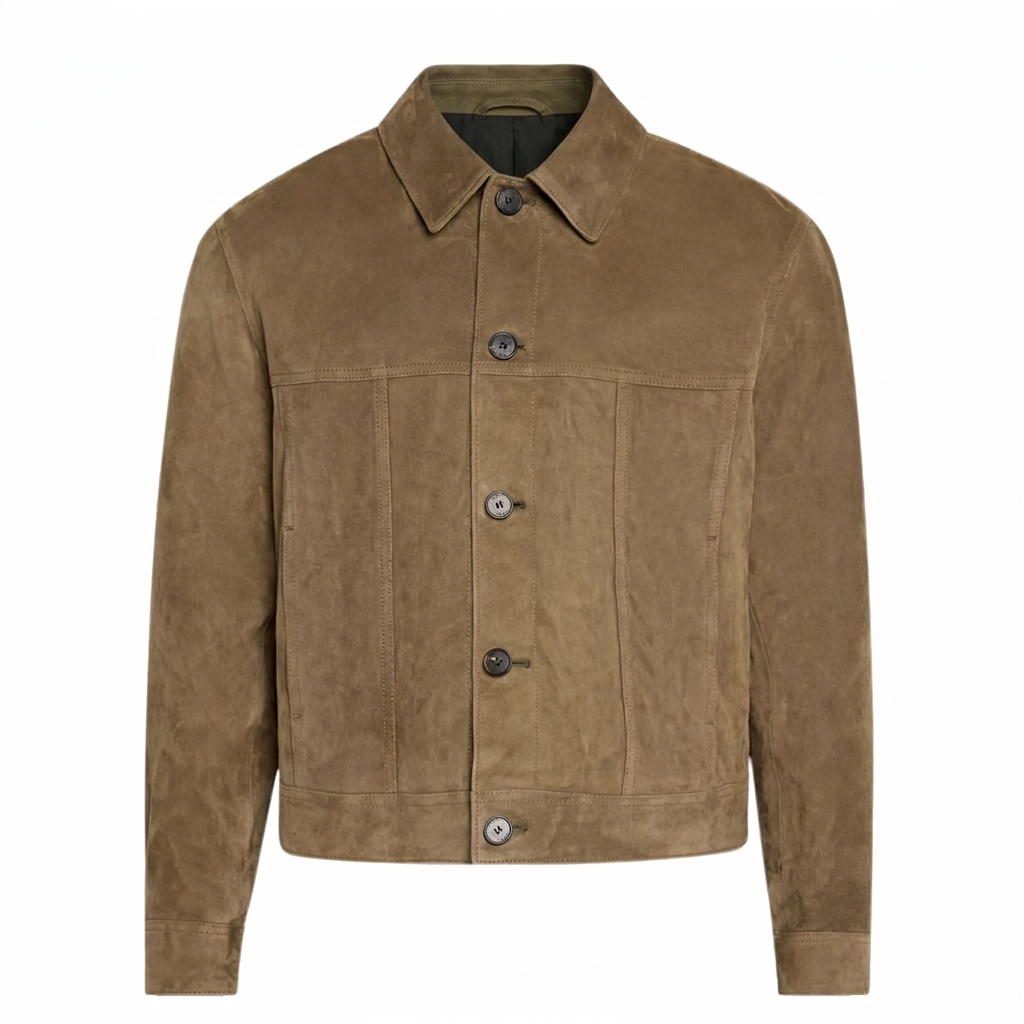 Men's Suede Jacket – Lightweight Outerwear with Shirt Collar and Button Closure