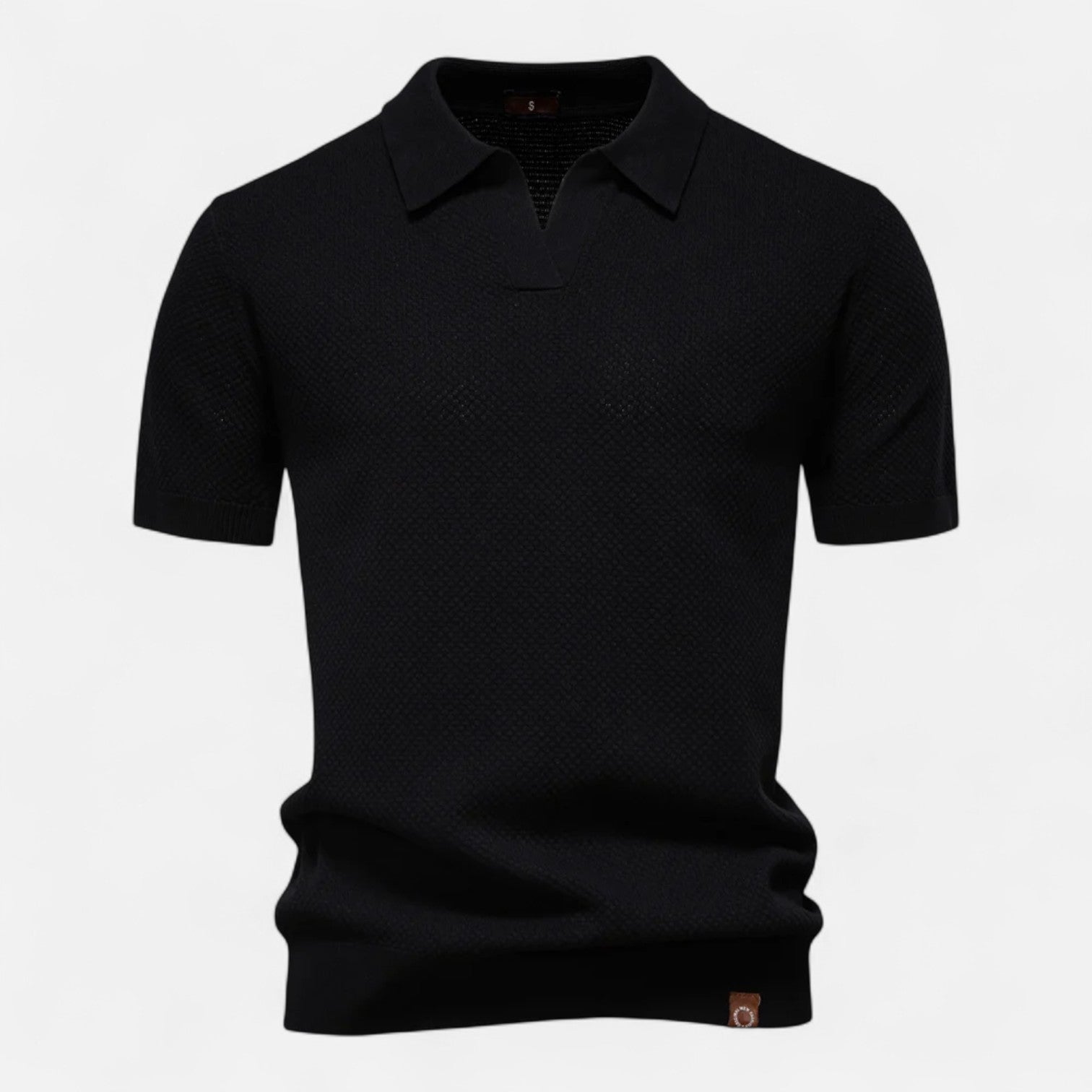 Men's Knit Polo Shirt – Short Sleeve with Ribbed Collar and Button Placket