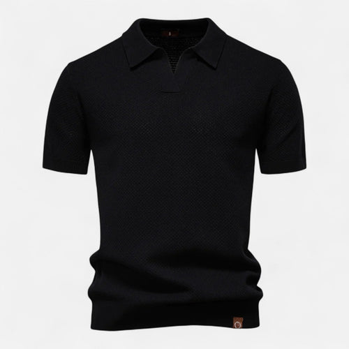 Men's Knit Polo Shirt – Short Sleeve with Ribbed Collar and Button Placket