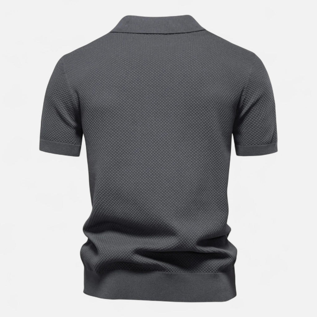 Men's Knit Polo Shirt – Short Sleeve with Ribbed Collar and Button Placket