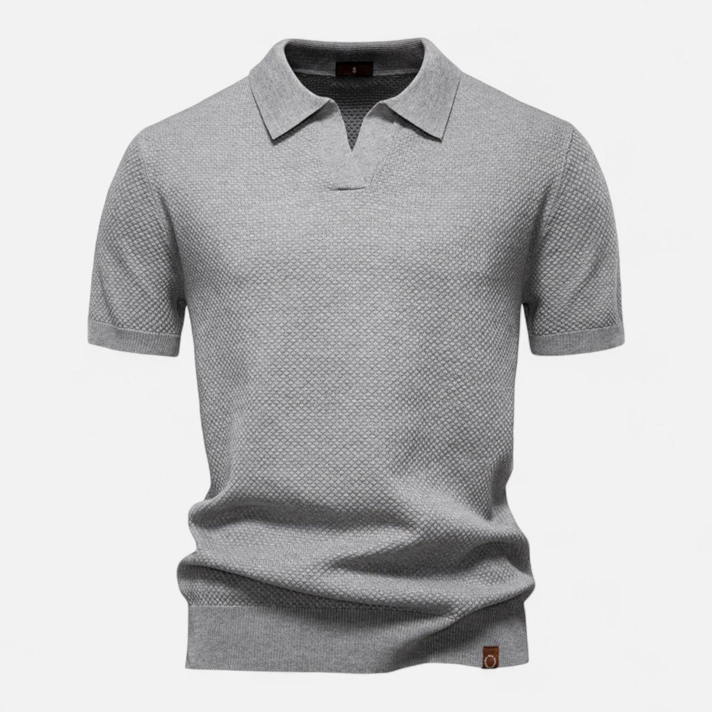 Men's Knit Polo Shirt – Short Sleeve with Ribbed Collar and Button Placket