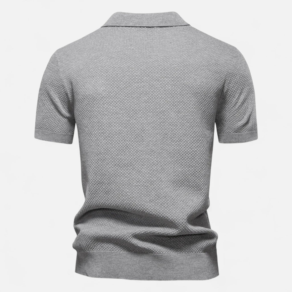 Men's Knit Polo Shirt – Short Sleeve with Ribbed Collar and Button Placket