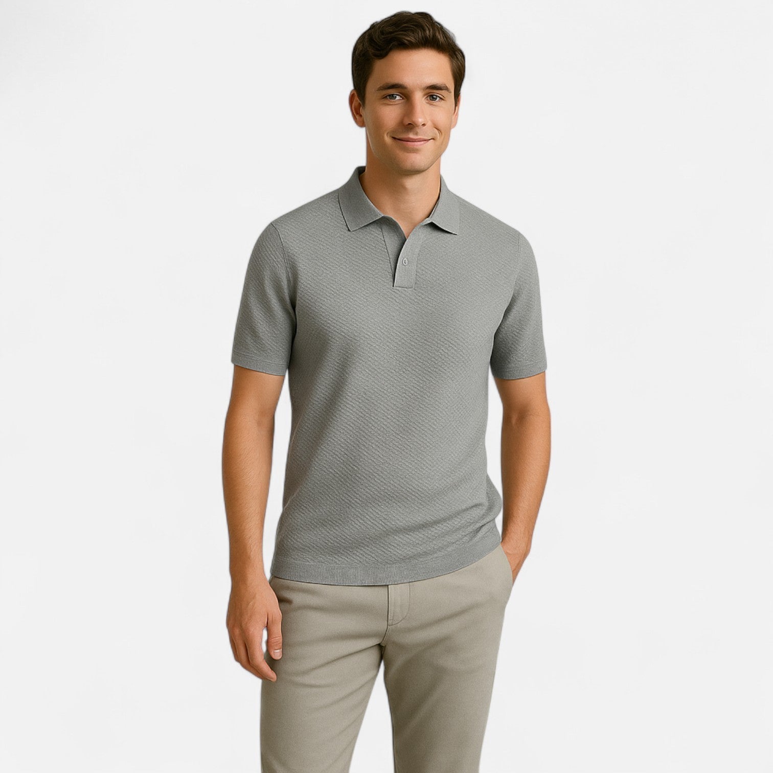 Men's Knit Polo Shirt – Short Sleeve with Ribbed Collar and Button Placket