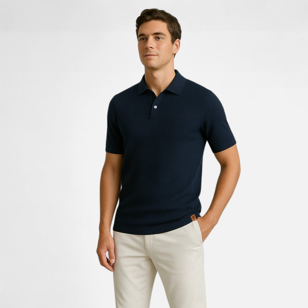 Men's Knit Polo Shirt – Short Sleeve with Ribbed Collar and Button Placket