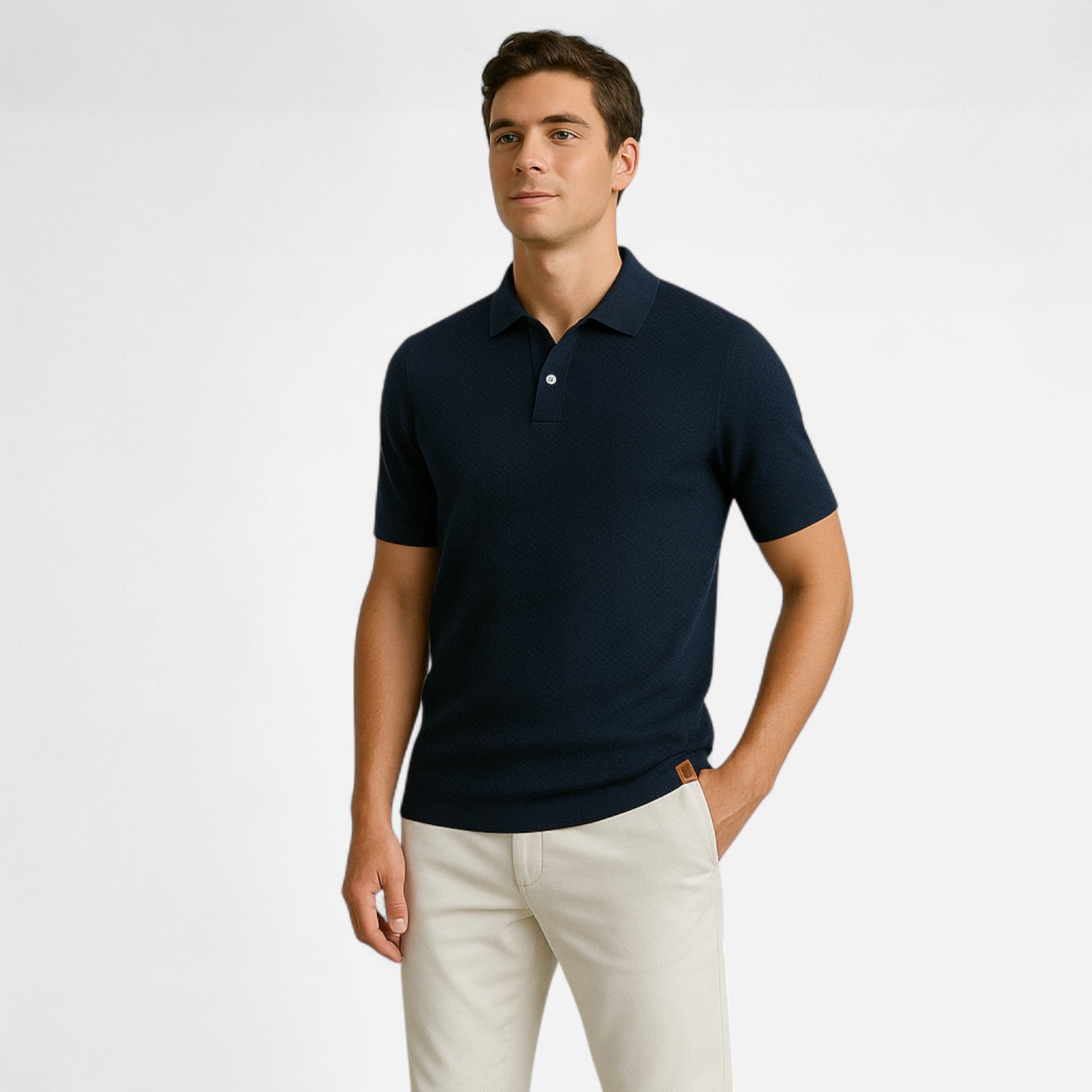 Men's Knit Polo Shirt – Short Sleeve with Ribbed Collar and Button Placket