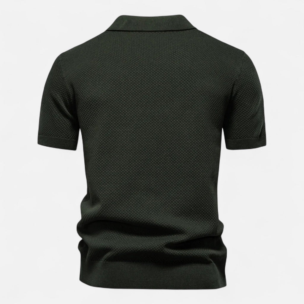 Men's Knit Polo Shirt – Short Sleeve with Ribbed Collar and Button Placket