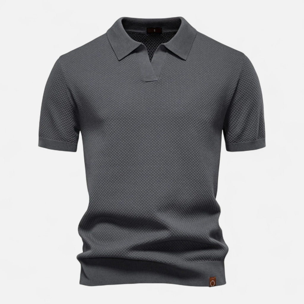 Men's Knit Polo Shirt – Short Sleeve with Ribbed Collar and Button Placket