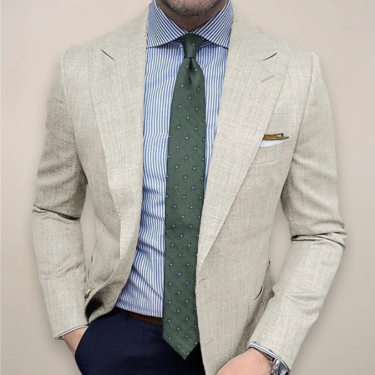 Men's Slim Fit Linen Blazer – Two-Button Single-Breasted Notch Lapel