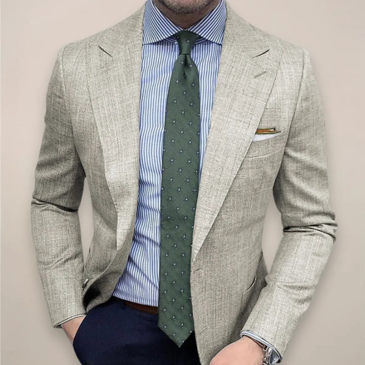 Men's Slim Fit Linen Blazer – Two-Button Single-Breasted Notch Lapel