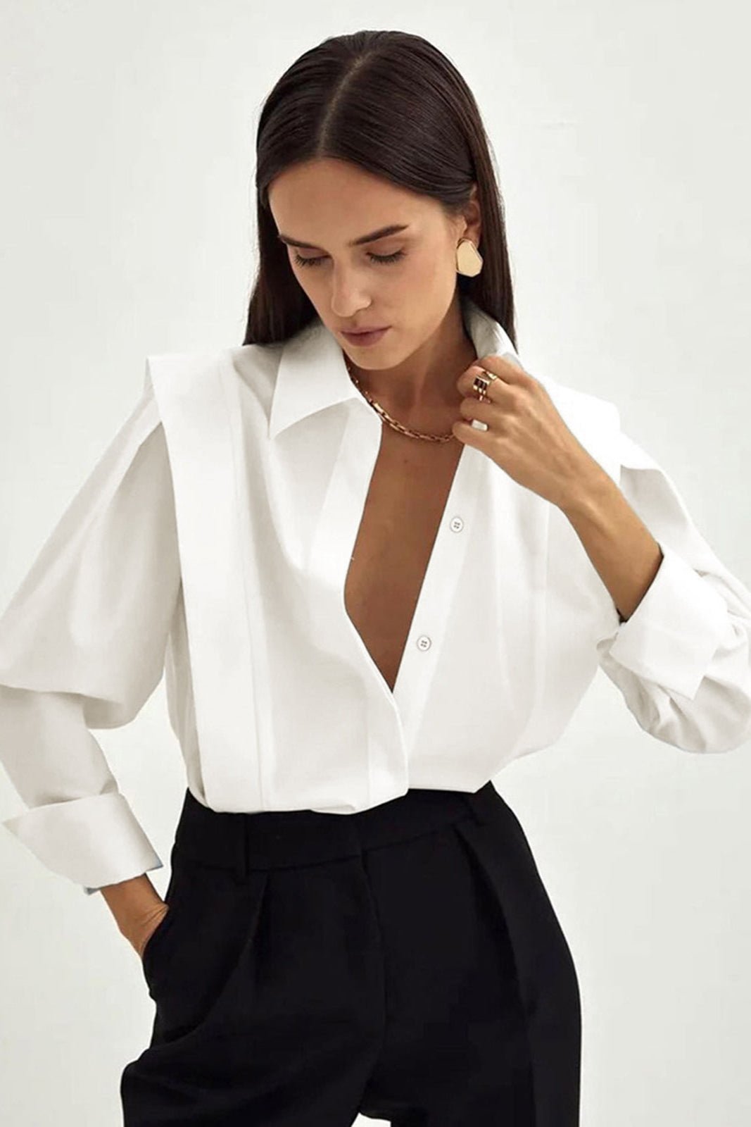 Women's Tailored Office Blouse – Long Sleeve Button-Down Work Top